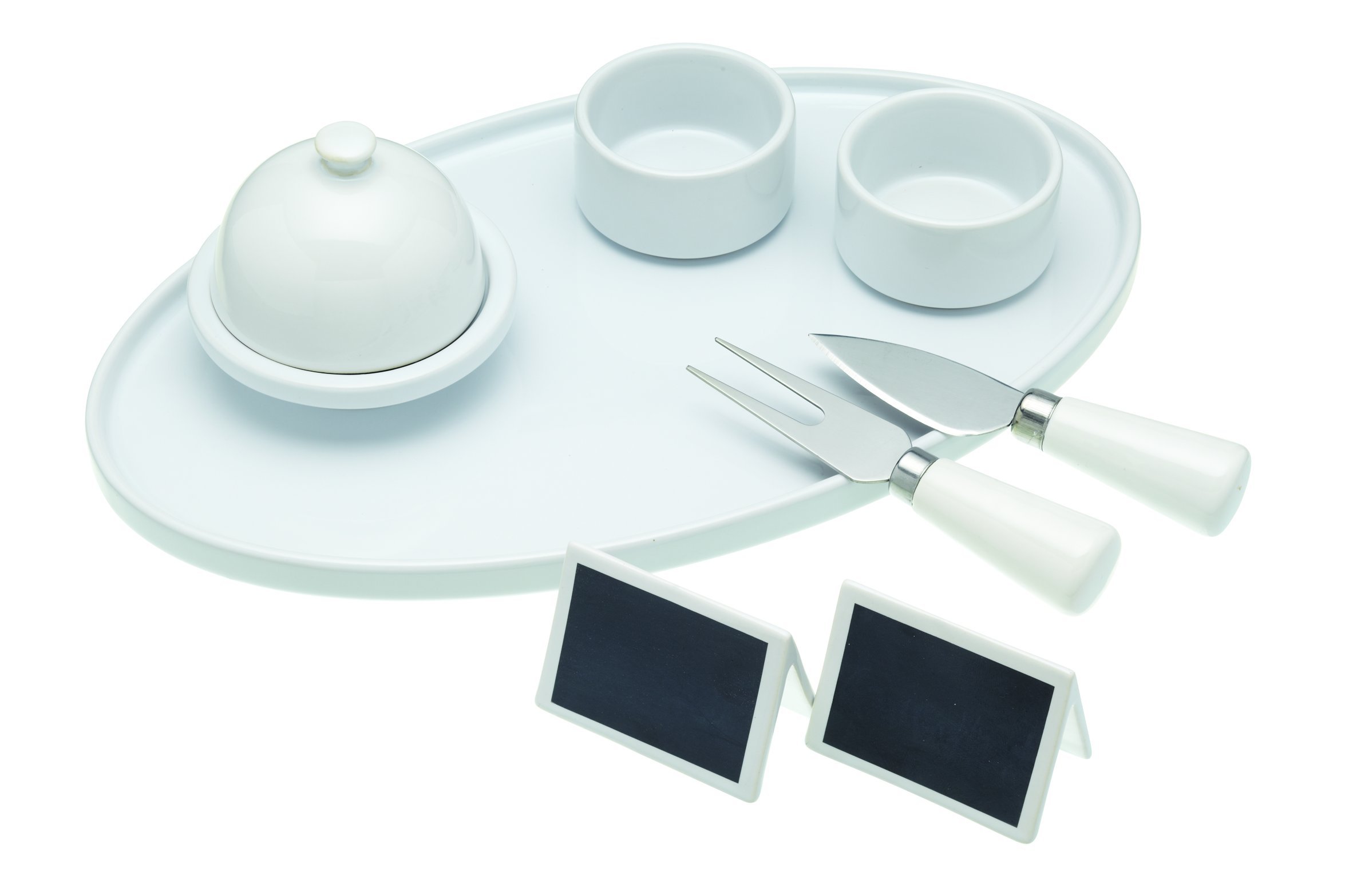 KitchenCraft Ceramic Cheese and Chutney Serving Set, White, 31 centimeters