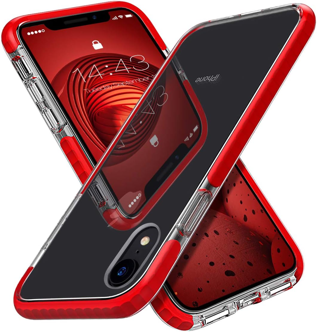MATEPROXMATEPROX iPhone XR Case Clear Thin Slim Anti-Yellow Anti-Slippery Anti-Scratches Cover Shockproof Bumper Case for iPhone XR 6.1''(Red)