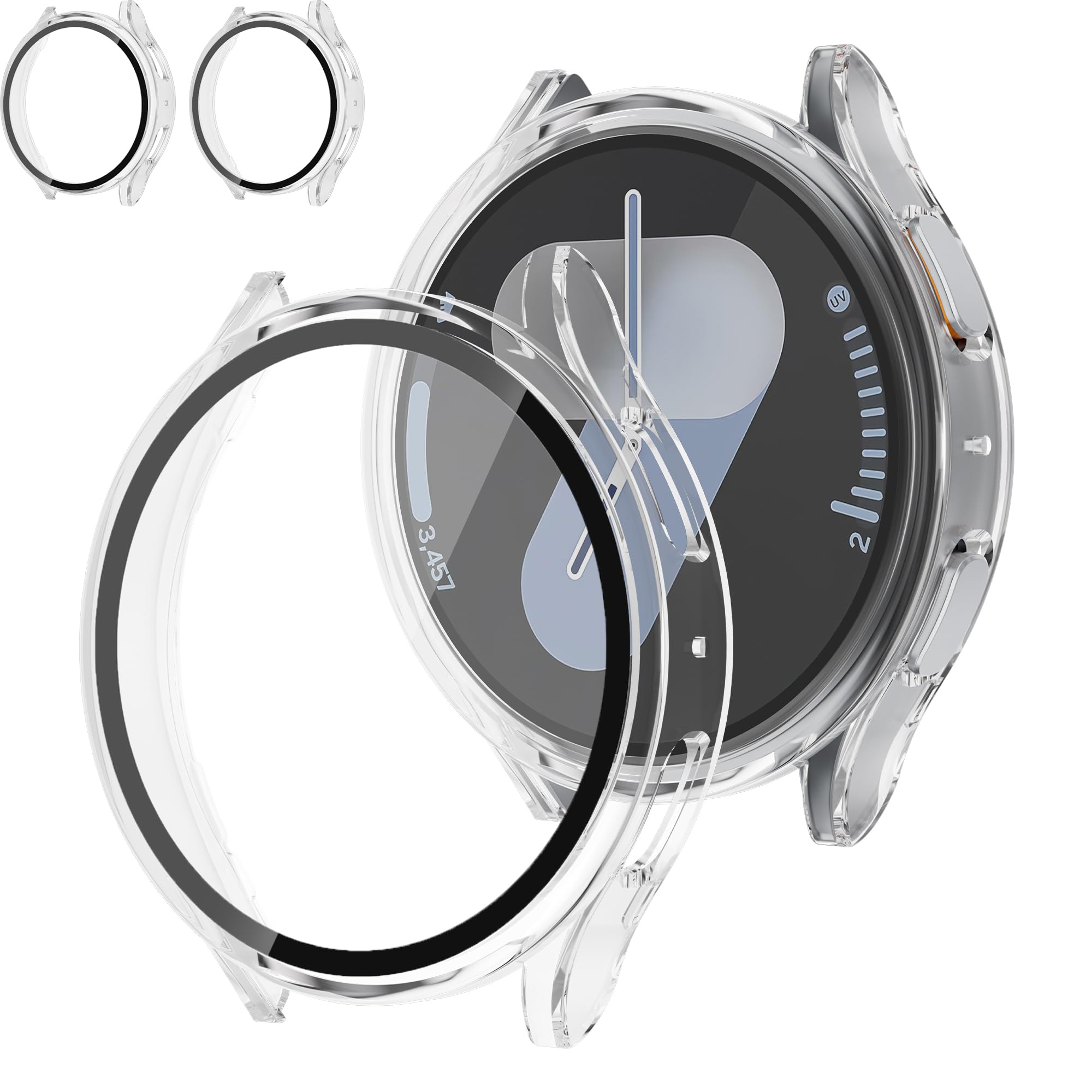 2 Pack Case With Tempered Glass for Samsung Galaxy Watch 7 Screen Protector 40mm Women Men,Hard PC Overall Protection Anti-Slip Scratch-Resistant Cover for Samsung Galaxy Watch 7 Case 40mm Accessories