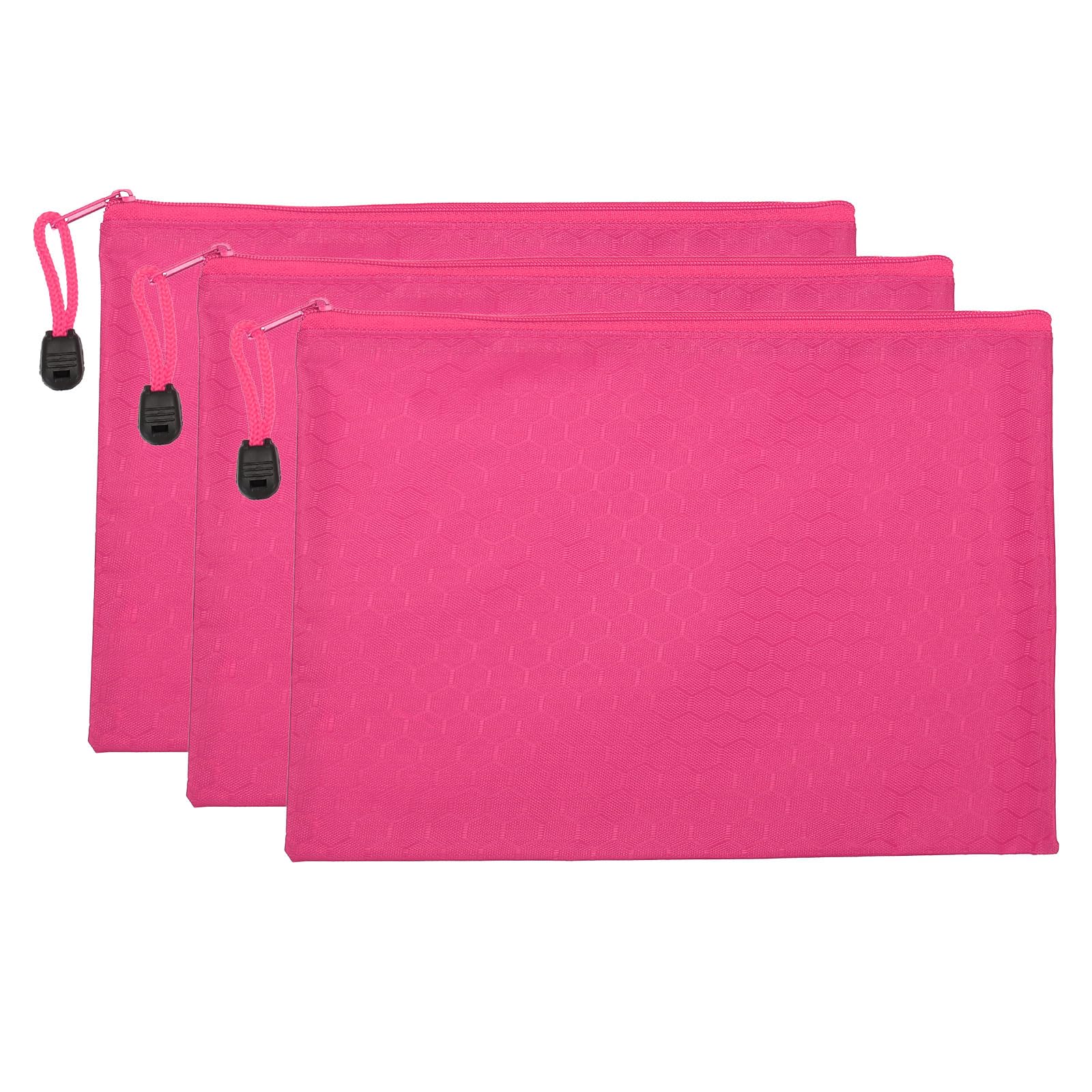 PATIKIL Waterproof Zipper File Bags, 3 Pack A5 Document Holders Pencil Pouch for Office, Rose Red