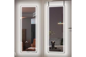 Vlsrka Full Length Mirror with Lights, LED Mirror, Over The Door Full Body Mirror, Wall Mounted Hanging Mirror, Light Up Mirror, Lighted Mirror 47" x 16" White