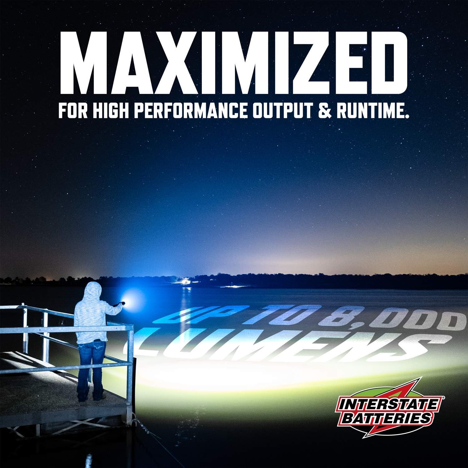 Interstate Batteries 8000 Lumen Flashlight Rechargeable LED Flood Light with Portable Power Bank, Micro-USB Charging Port, Anodized Finish (LIG6100) - - 