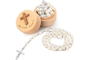 Loetere Baptism Gifts for Girls Boys Rosary Catholic My First Rosary and Keepsake Box for Baby Shower Holy First Communion Christian Beads Gifting Set (White)