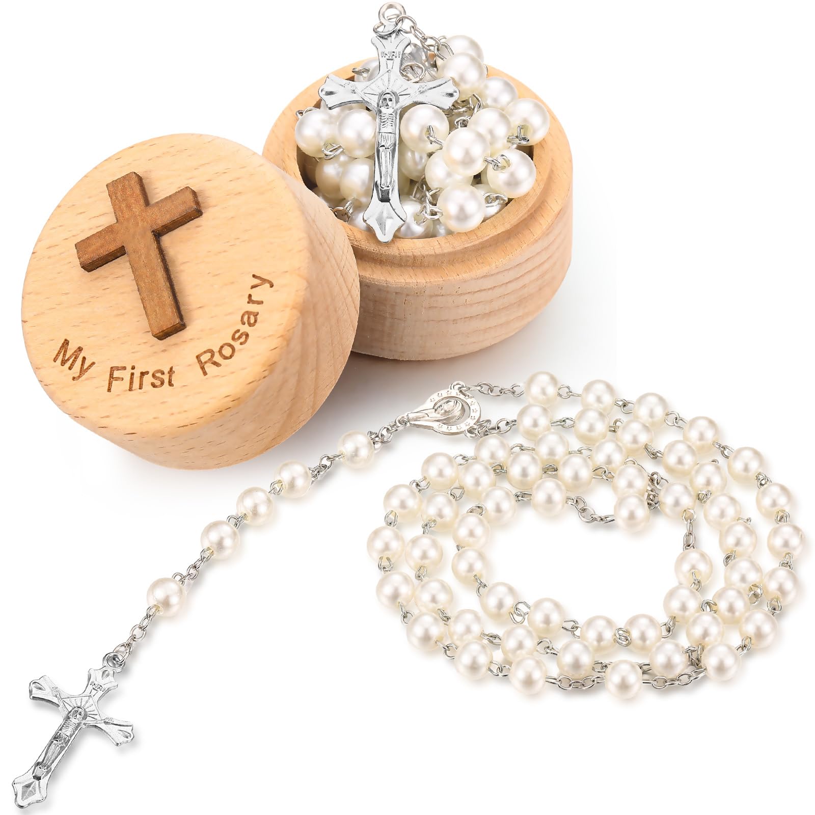 Photo 1 of Loetere Baptism Gifts for Girls Boys Rosary Catholic My First Rosary and Keepsake Box for Baby Shower Holy First Communion Christian Beads Gifting Set (White)