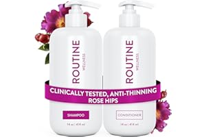 Routine Wellness Anti-Thinning Shampoo and Conditioner Set for Thinning Hair - Biotin DHT Blocker Women & Men - Color Safe Shampoo for Hair Loss & Healthier Hair - Rose Hips (Pack of 2)