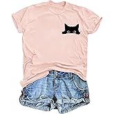 Cat Shirts for Women Funny Black Cat Tshirt Cat Mom Shirt Cute Graphic Tee Casual Short Sleeve T-Shirts