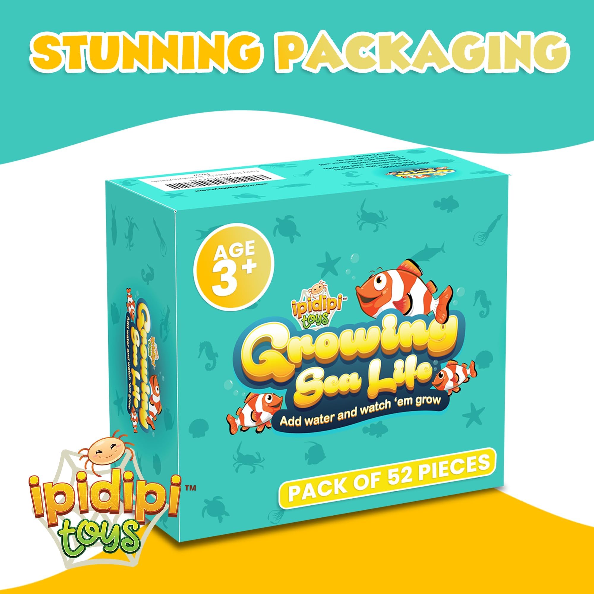 IPIDIPI TOYS Water Growing Sea Creature Toys for Kids – 52-Pack Ocean-Themed Party Favors, Goodie Bag Stuffers, Sensory Play, and Classroom Prizes