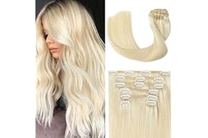 UGOTRAYS Clip in Hair Extensions Real Human Hair Blonde - 15 Inch 70g 7pcs Platinum Blonde 100% Remy Human Hair Clip in Extensions Straight Real Human Hair #60 Platinum Blonde Clip in Hair Extensions