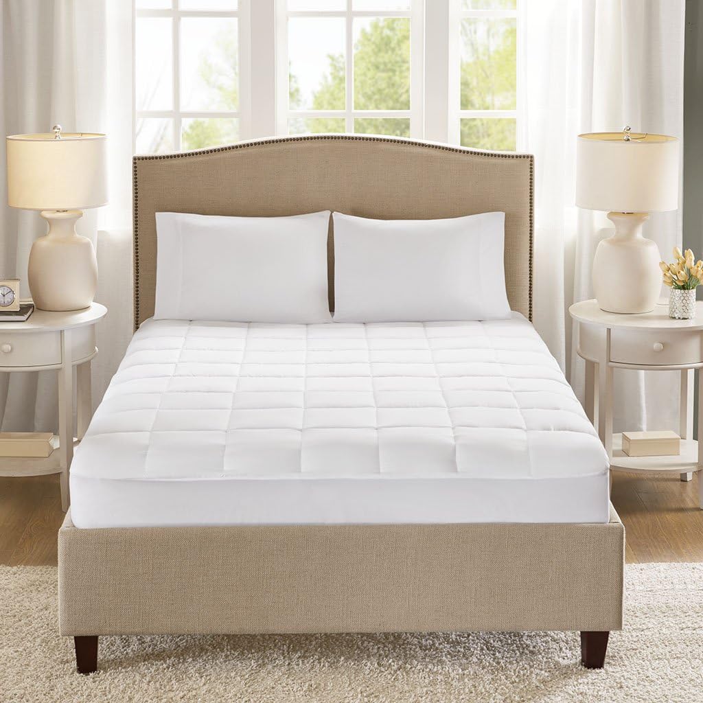 Sleep Philosophy Copper Infused Ultra Soft fiber Down Alternative Mattress Pad Topper Cover Protector, Queen, White