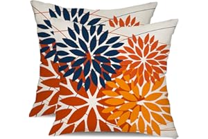 DFXSZ Outdoor Pillow Covers 16x16 Inch Set of 2 Blue Orange Flower Decorative Waterproof Summer Outdoor Pillow Covers Valentines Pillow Covers for Patio Funiture Garden Couch 168N16