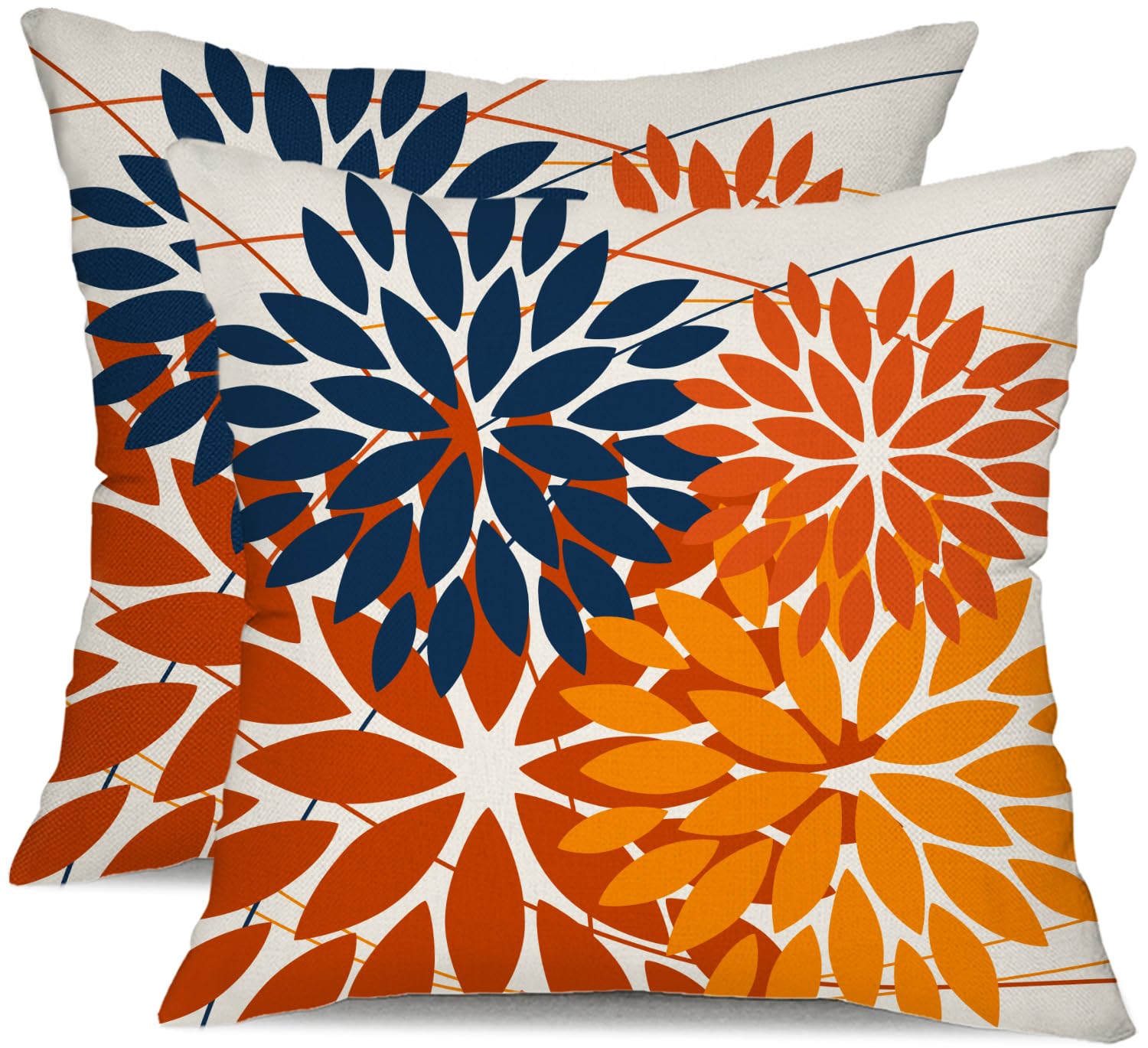 DFXSZ Outdoor Pillow Covers 18x18 Inch Set of 2 Blue Orange Flower Decorative Waterproof Summer Outdoor Pillow Covers Valentines Pillow Covers for Patio Funiture Garden Couch 168N18