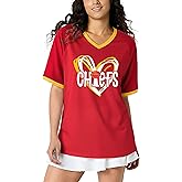 Football Shirts for Women Game Day V-Neck Tshirt Casual Football Short Sleeve Team Fan Graphic Tee Top