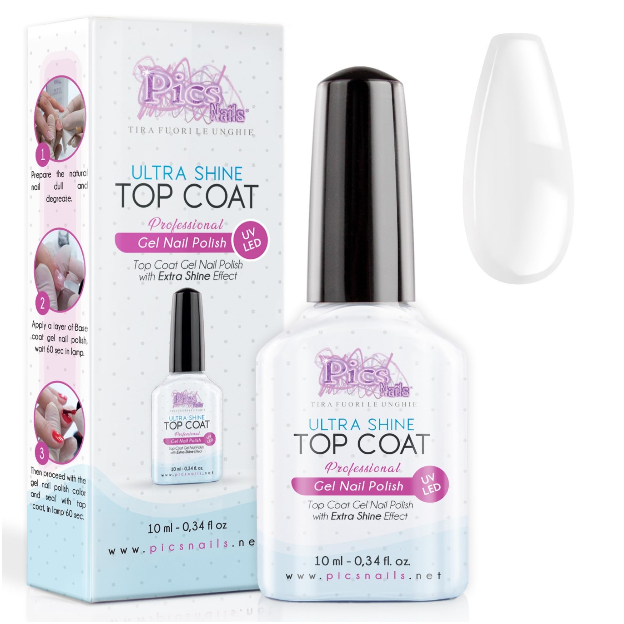 Top Coat Gel Polish Ultra Shine No Wipe 10 ml Uv/Led - Clear Gel Nail Finish Wet Effect. Nails with a Brilliant Finish for All Gel Techniques and Brand. Achieve Professional Shine and Longevity!