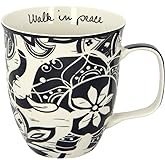 Karma Ceramic Black and White Boho Mug, 1 Count (Pack of 1), Elephant , 16 oz