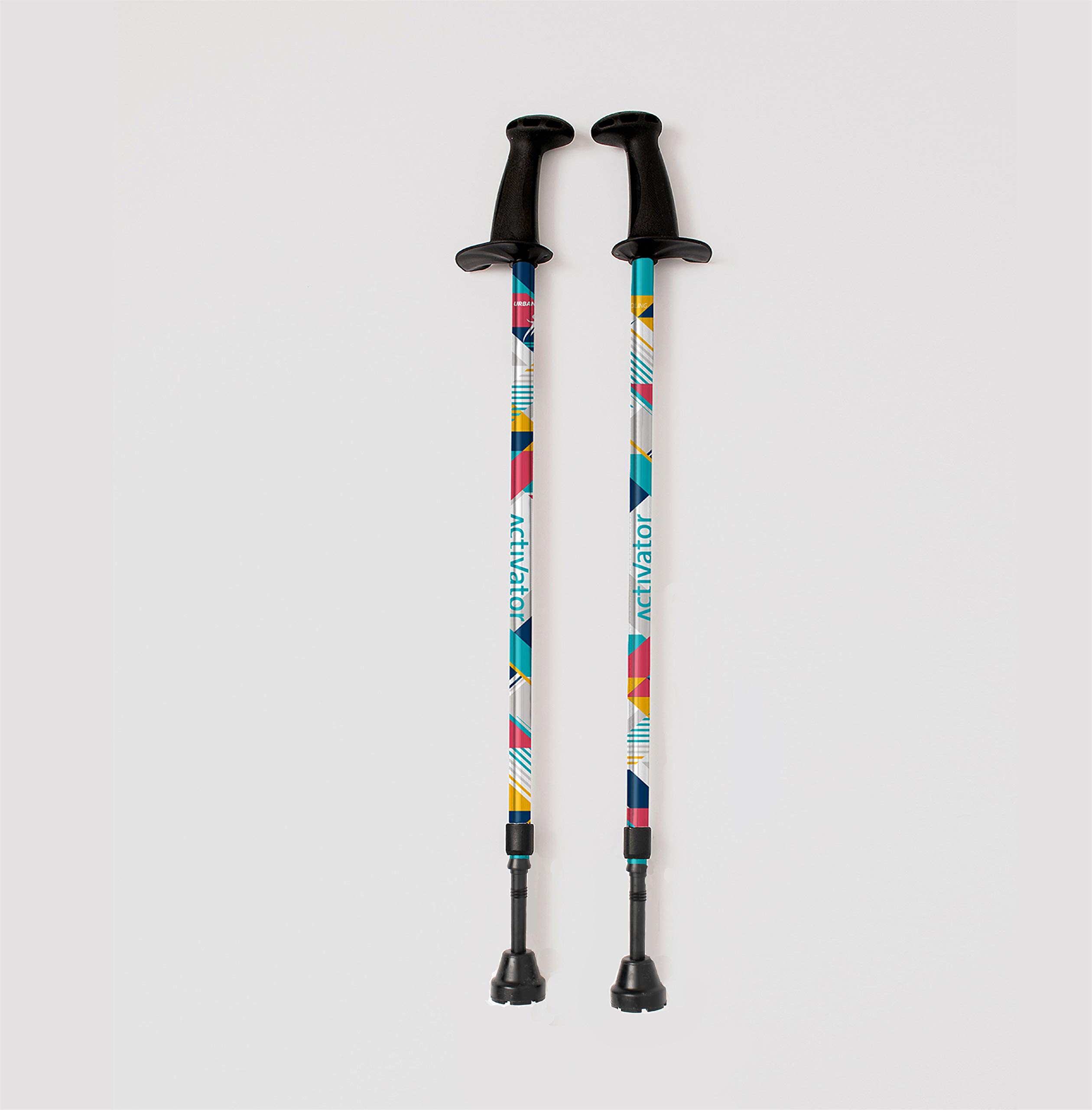 Urban Poling ACTIVATOR® MODA with Snow & Trekking Baskets, Silver with Blue, Green, & Yellow, 1 Pair – For Users 4'2
