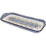 Blue Rose Polish Pottery Garden Bouquet Bread Tray with Handles