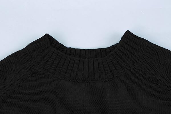 VALPHSIO WOMENS CABLE KNITTED HEART PATCHED LONG SLEEVE RAGLAN SLEEVE PULLOVERS LOOSE JUMPER SHIRTS BLACK