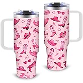 30oz Cowgirls Tumbler with Handle and Straws Stainless Steel Insulated Travel Coffee Mugs, Leak-Proof Cute Pink Cowgirls Gifts for Women Girls Birthday Christmas Western Country Girls Stuff Gifts Cup