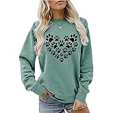 Sunidol Womens Dog Mom Sweatshirts Cute Dog Paw Print Heart Graphic Long Sleeve Crewneck Casual Tee Tops