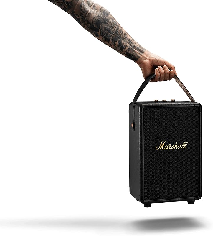 Tufton Outdoor Tragbarer Bluetooth Partylautsprecher, IPX2 wasserbeständig – Schwarz und Messing