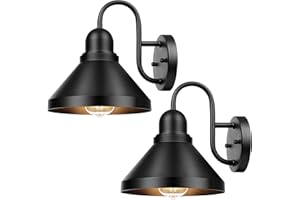 Brightever Gooseneck Outdoor Light Fixtures, 2-Pack Farmhouse Barn Lights for Porch, Industrial Black Exterior Wall Sconce for Garage, Patio, E26 Base Anti-Rust, Bulb not Included