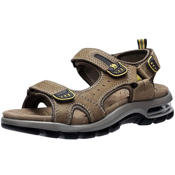 CAMEL CROWN Herren Outdoor Sports Sandalen Trekking Leichte Leder Strand Wandersandalen Männer Sommer Klettverschluss Offroad