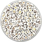 400Pcs Gold Letter Beads for Bracelets,4x7mm Bulk Round Acrylic Alphabet Beads for Jewelry Making DIY Decorations Supplies Accessories C3