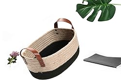 Small Cotton Rope Basket with Handles, Oval Woven