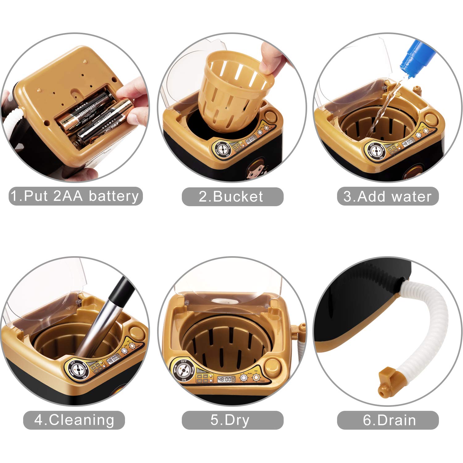 Makeup Washing Machine Mini Automatic Makeup Brush Cleaner Device, Deep Cleaning Machine for Sponge and Powder Puff Mini Toy (Black and Golden): Beauty