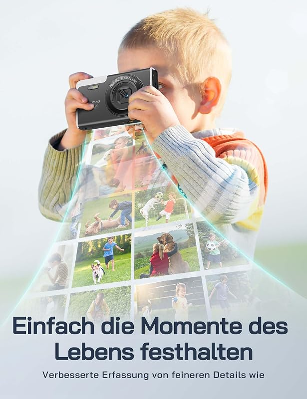 Digitalkamera, 4K Kinderkamera für Fotografie, 56MP kompakte Vlogging-Kamera, 16X Digitalzoom Fotoapparat Klein Einfache Bedienung, Autofokus Digitalkameras, Geschenk für Kinder Anfänger