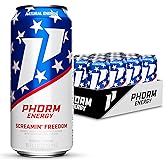 Phorm Energy Drink, Screamin’ Freedom, Rocket Pop Flavor, Sugar Free, 200 mg Natural Caffeine From Green Tea, Electrolytes and Vitamin B12, Gluten Free, Vegan, 16 FL Oz, Pack of 12