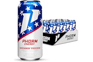 Phorm Energy Drink, Screamin’ Freedom Flavor, 200 MG Natural Caffeine From Green Tea, Sugar Free Carbonated Drink With Electrolytes & Vitamin B12, Dairy & Gluten Free, Vegan, 16 FL Oz Cans, 12 Pk