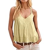 Yousify Women's Y2k Lace Cami Tops V Neck Babydoll Spaghetti Strap Going Out Tops Summer Cute Floral Flowy Camisole Shirts