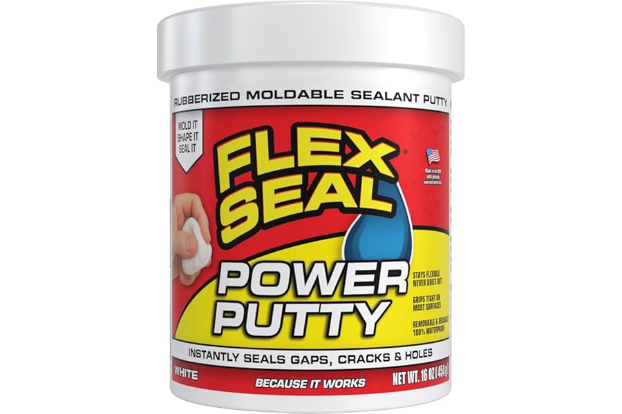 Flex Seal Power Putty, Moldable Waterproof Rubberized Sealant, Instantly Fills Gaps, Cracks, or Holes, Removable Reusable, Works Underwater, Pipes, Marine, Auto, RV, Metal, Plastic, Wood, White 16 oz