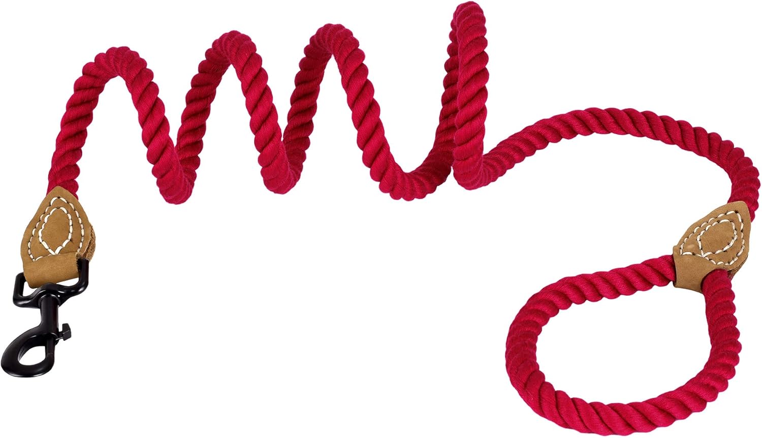 Mile High Life Braided Cotton Rope Leash with Leather Tailor Handle and Heavy Duty Metal Sturdy Clasp (Red, 5 FT) - Image 3