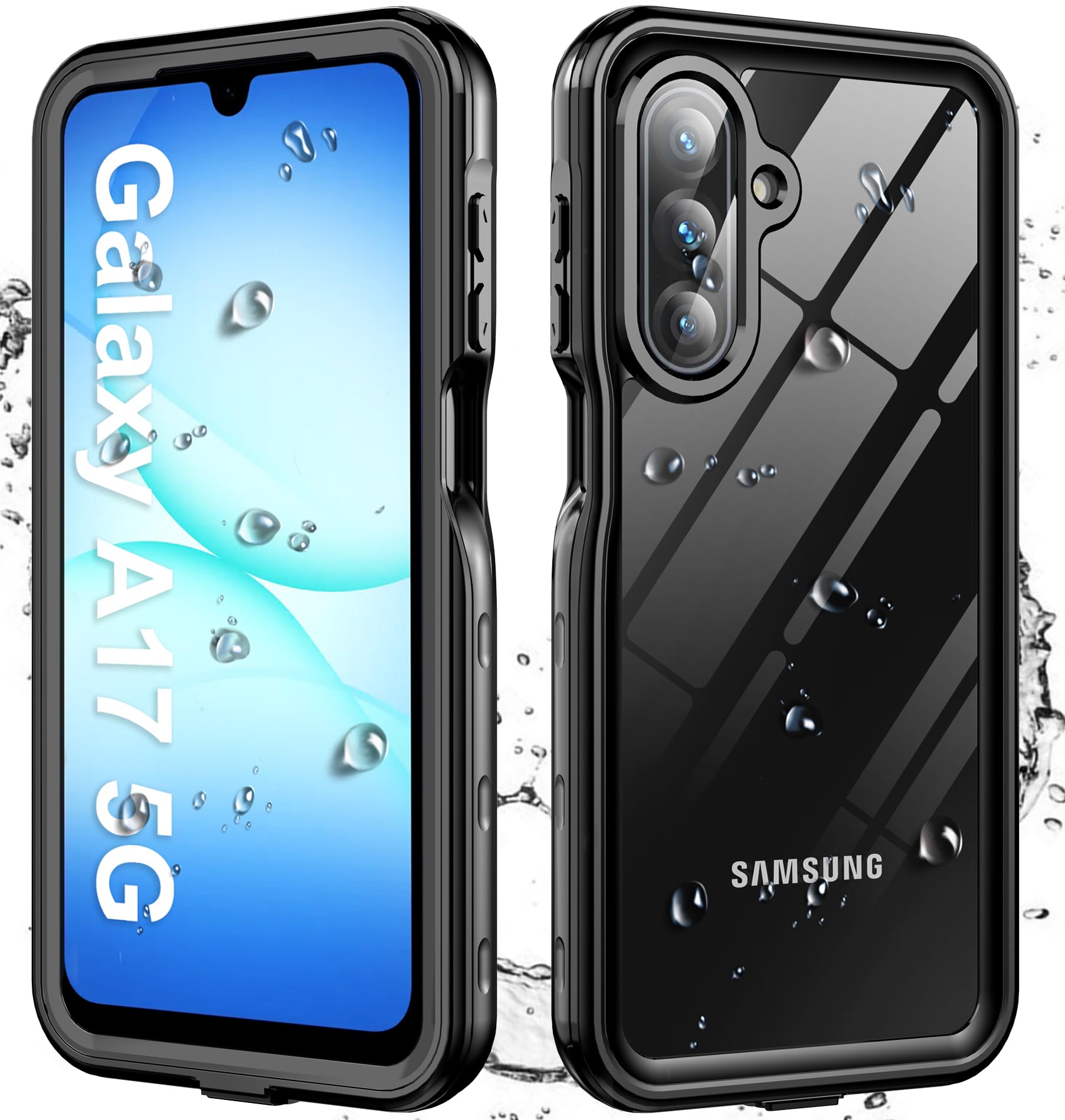 for Samsung Galaxy A17 5G Phone Case Waterproof, [IP68 Waterproof Dustproof] [Built-in Screen Protector] Rugged Full Body Underwater Shockproof Protective Cover for Samsung A17 5G Case, Black