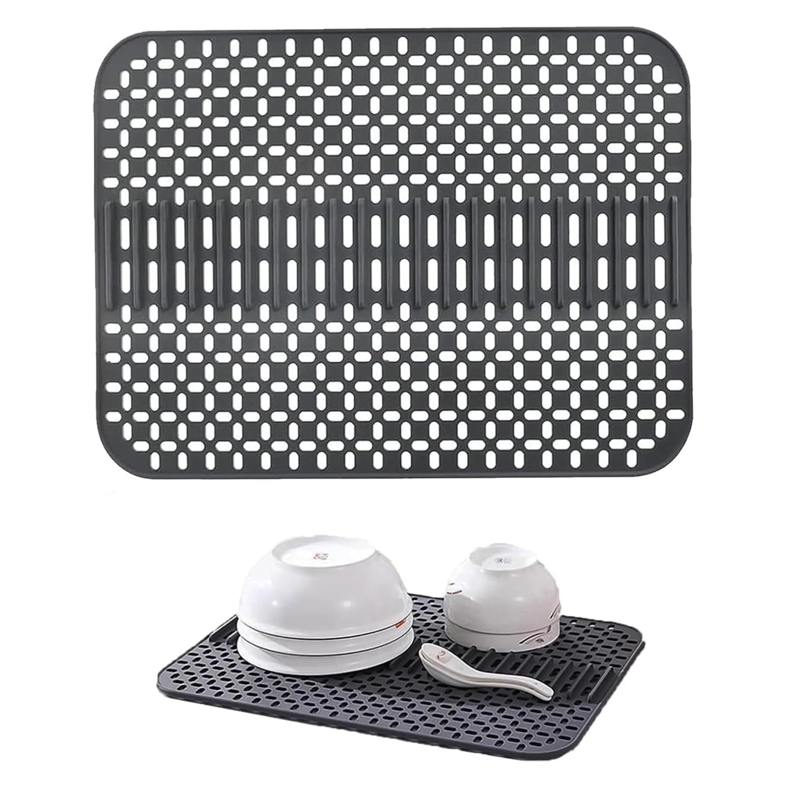 Silicone Protector, 16.9 x 12.3 in Drainer, Heat Resistant & Non-Slip Dark Grey Kitchen Mat
