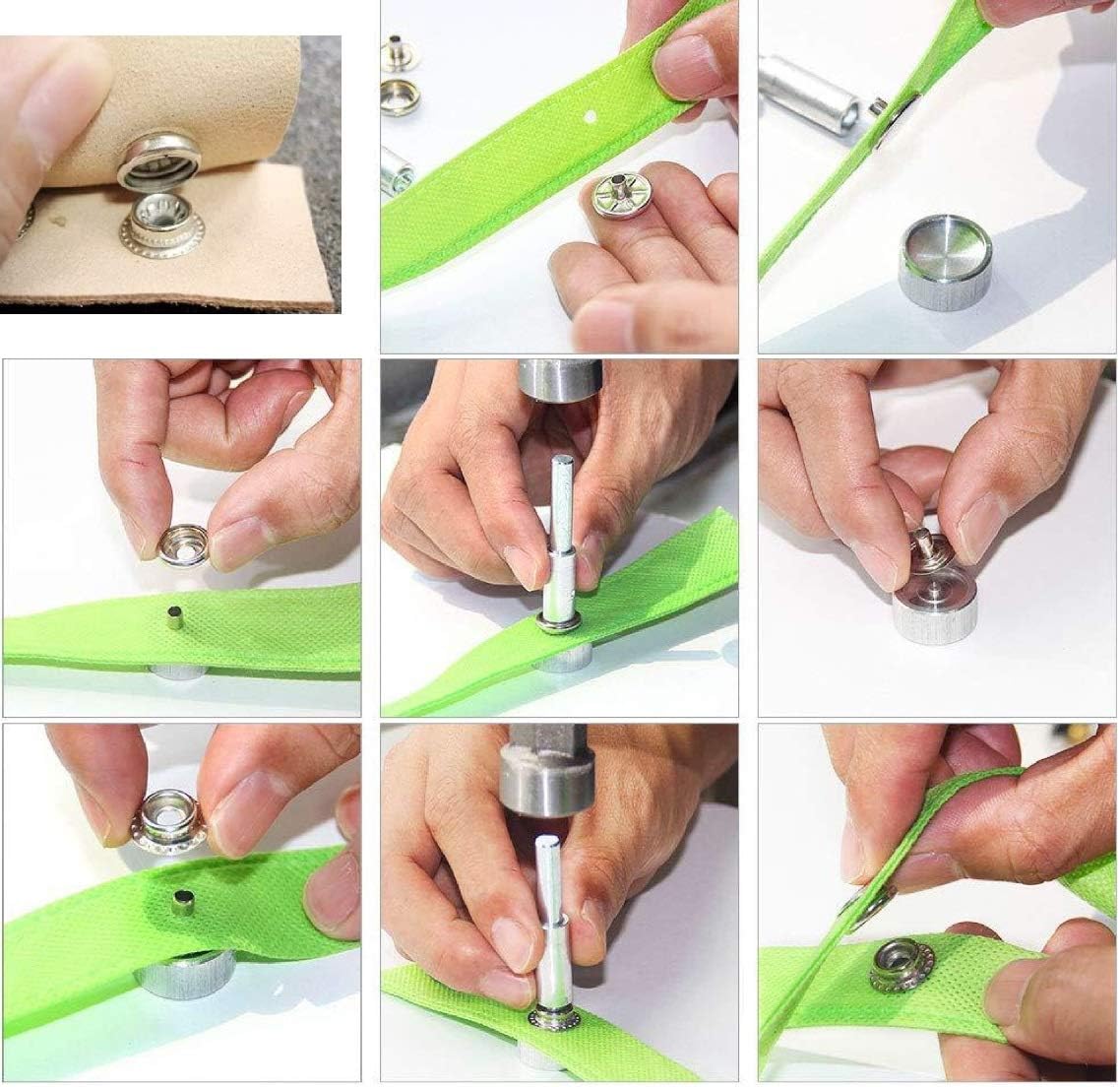 Laviesto Snap Fastener Kit, 200pcs Stainless Steel Snap Button Press Stud Cap with 3 Setting Tools for Bag Leather Craft Sewing(15mm)
