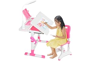 Gorilla Gadgets Kids Table and Chair Set for Ages 4-12, Height Adjustable Children's Study Station, Student School Table with Light, Pencil Case, and Bookstand (DSK-Kids)