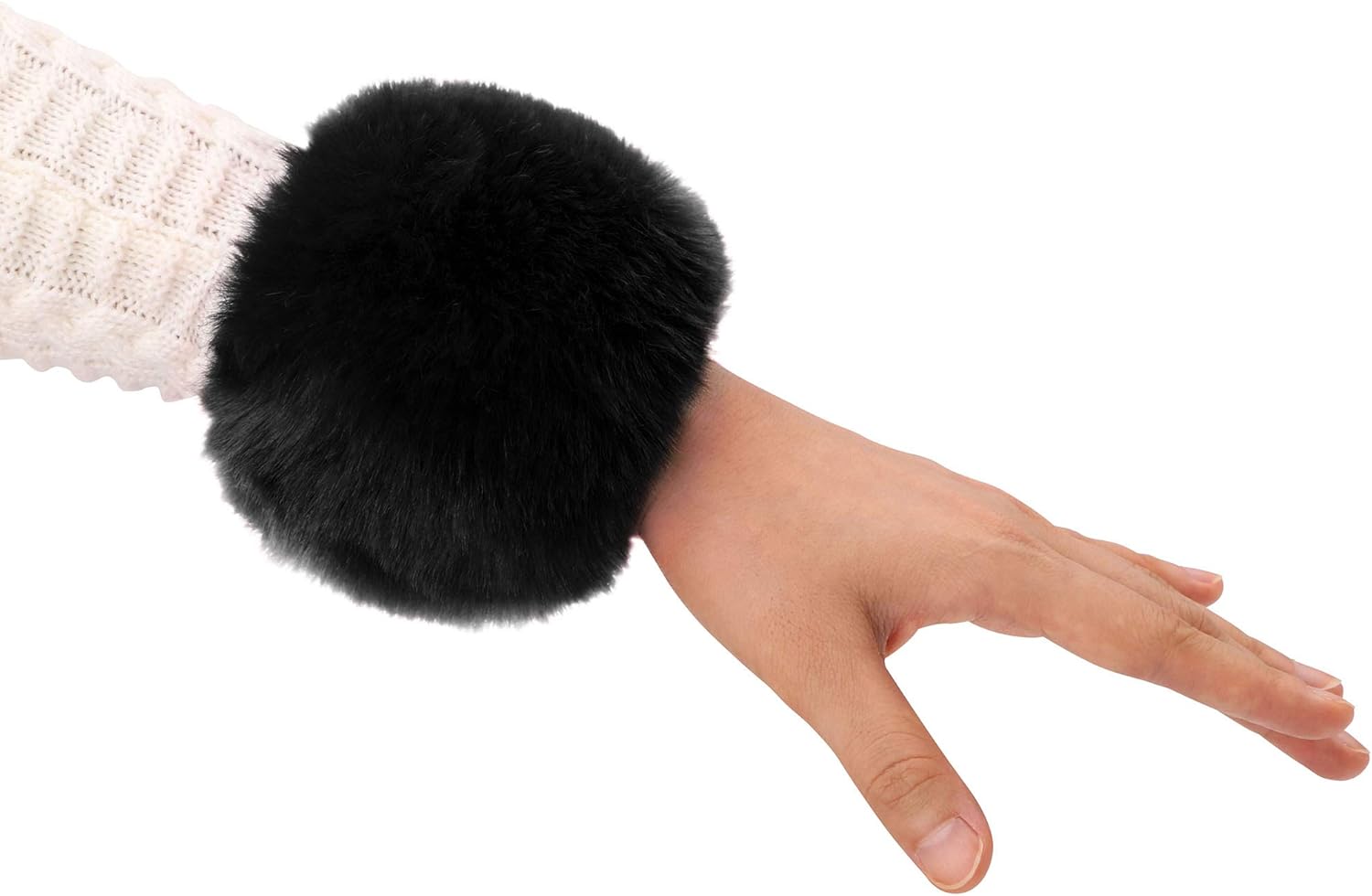 Simplicity Ladies Winter Faux Fur Wrist Warmer Cuff Wristband, Black: Clothing