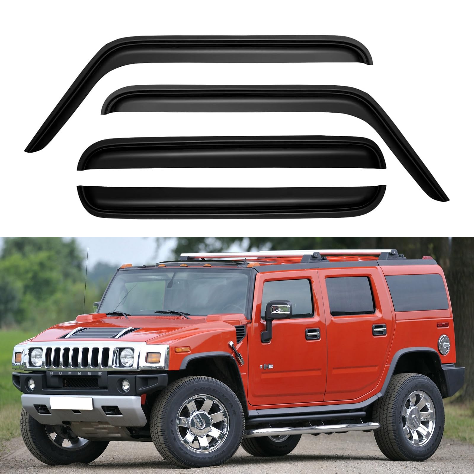 Photo 1 of **LOWER LEFT SIDE SHIELD IS CRACKED****Window Visors Rain Guards Shield for 2003-2009 Hummer H2, Out-Channel Window Vent Wind Deflectors Visors Shades for 03-09 Hummer H2