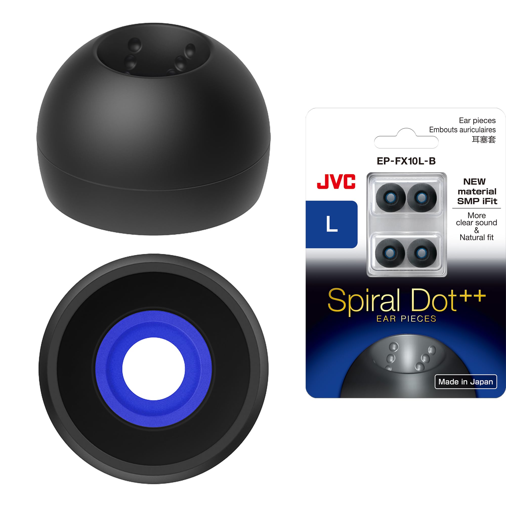 JVC EP-FX10 Spiral Dot Earpieces – Set of (4) Eartips, Sizes Small Through Large, Fits Many JVC Models (Large)