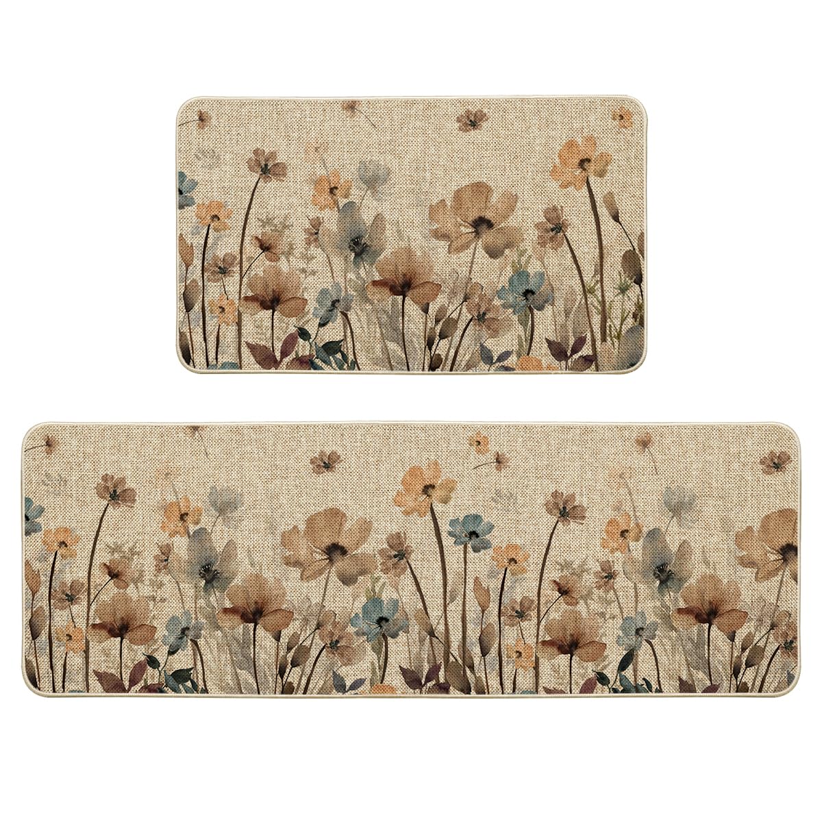 Poppy Kitchen Rug Artoid Mode Brown Poppy Floral Leaves Spring Kitchen Mats Set of 2 ...
