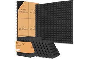 EEKIYA 8 Pack Acoustic Foam Panels,12x12x2 inches Sound Proof Foam Panels for Walls, Fast Expand Pyramid Designed High Density Sound Panels Noise Reducing with Self-Adhesive(Black)