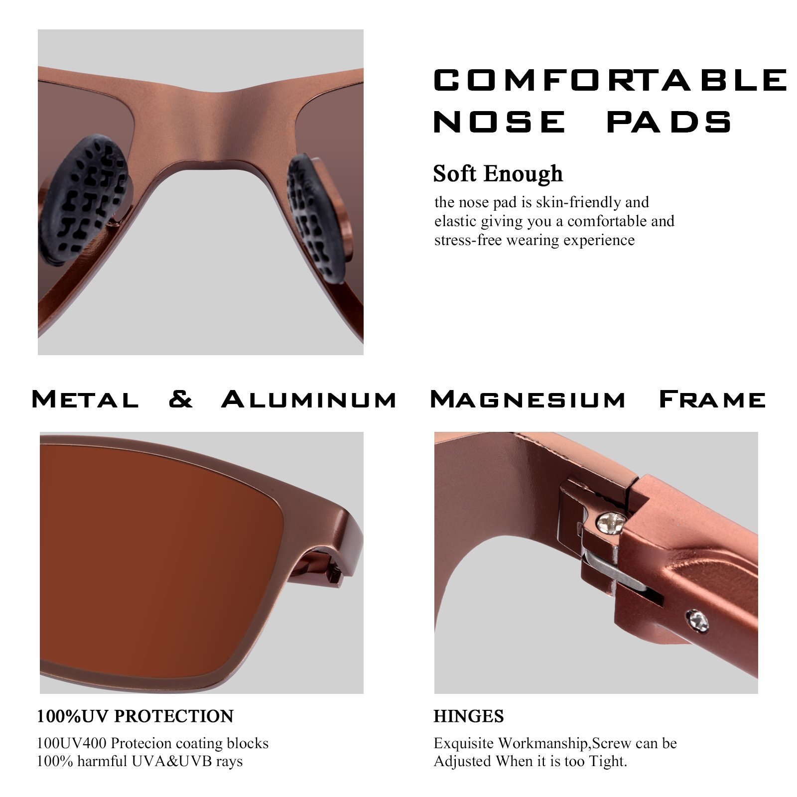 Sports Polarized Sunglasses for Men Driving Fishing Running Wayfarer Vintage Al-Mg Metal Frame Sun Glasses Brown