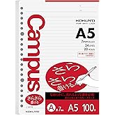 KOKUYO Campus A5 Loose Leaf Paper, 100 Sheets 7mm Ruled Binder Refill paper | 75gsm Sarasara smooth filler paper in 5.8"x 8.3", 20 holes College‑Ruled notebook paper for school, college, 100/pack
