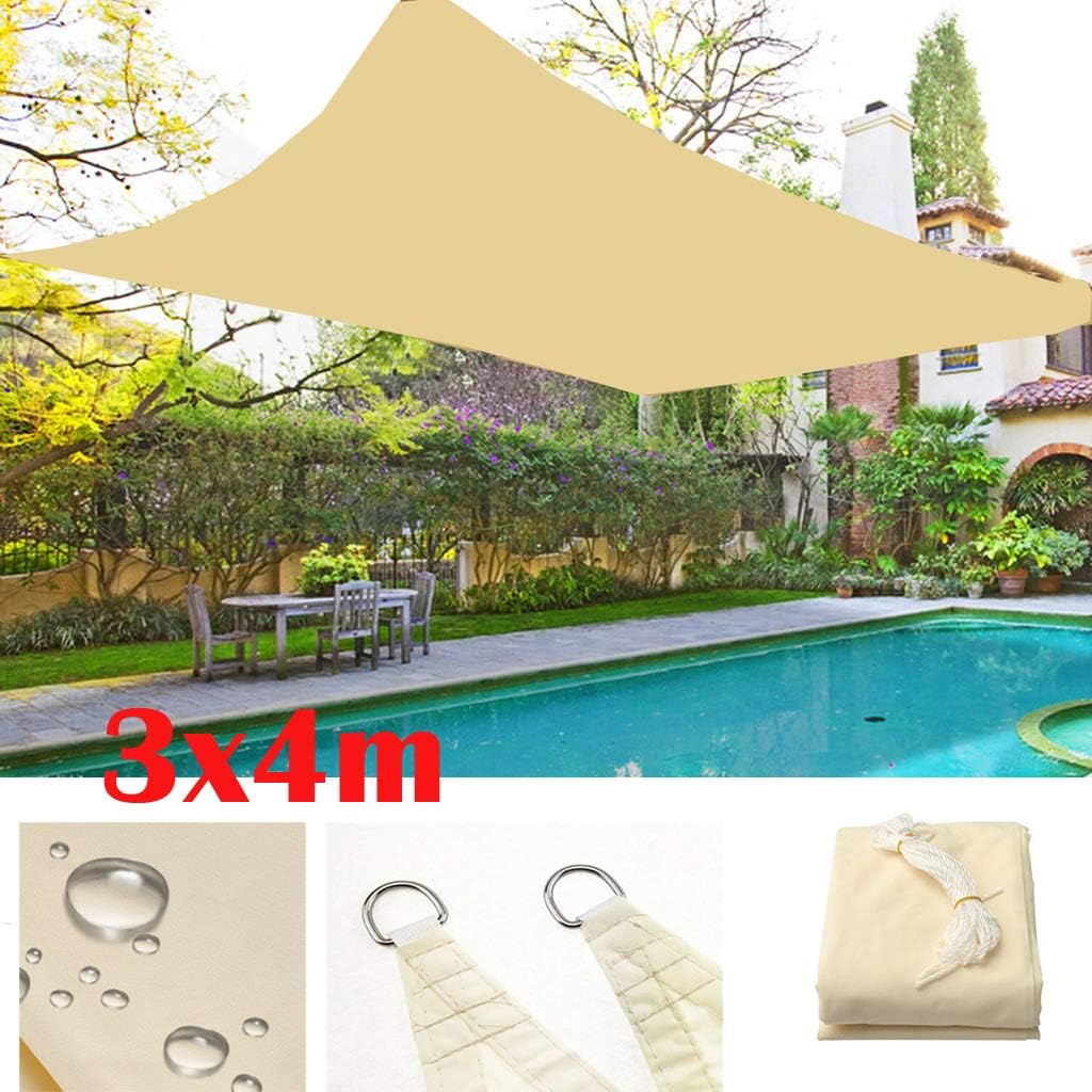 Yiyai 3x4m Sun Shade Awning Waterproof UPF 50+ Anti-UV Breathable Sun Shade Sail with Easy Intall Kit for Coffee Shop, Garden, Conservatory (Beige)