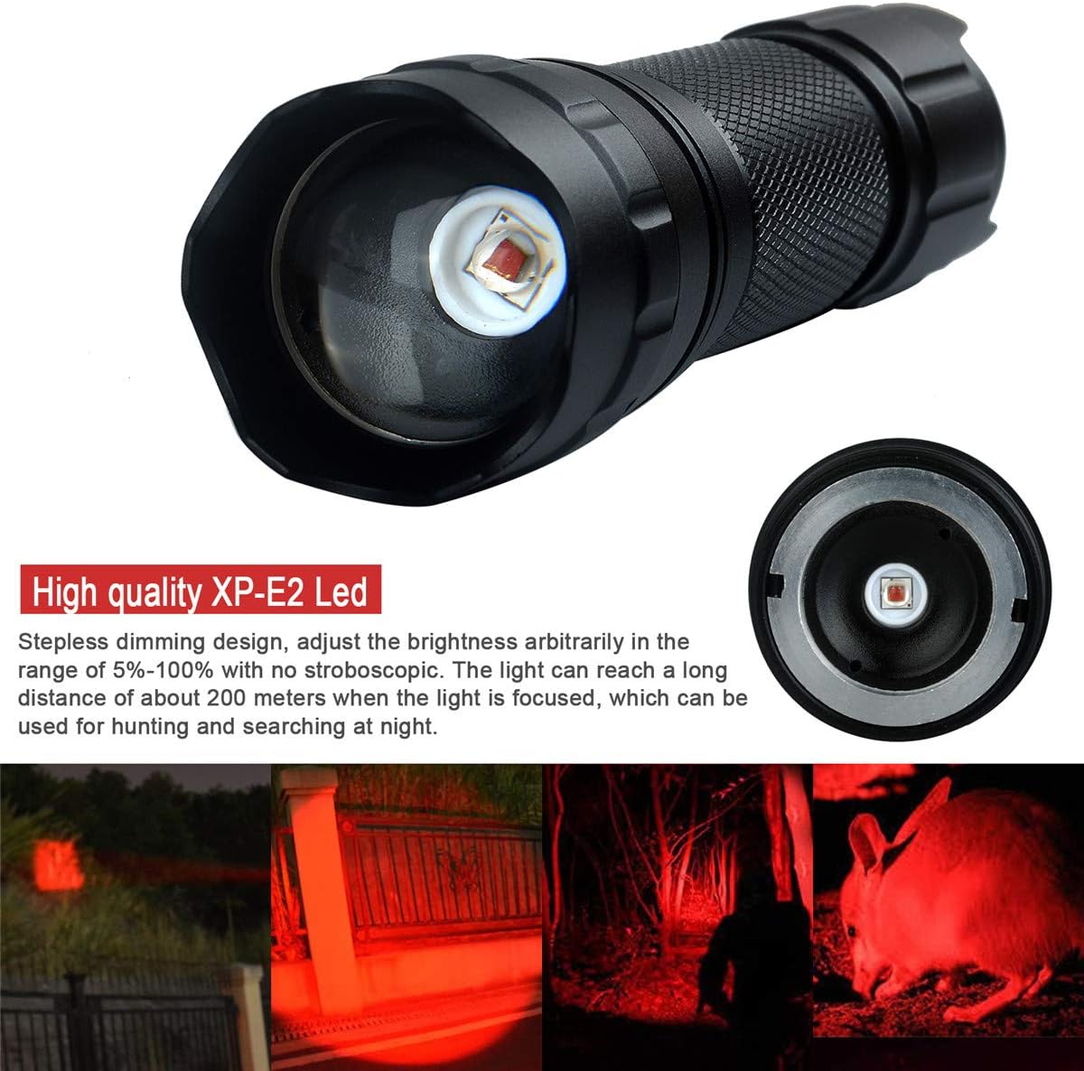 ULTRAFIRE Red Light LED Torch 620-630nm Red Hunting Light - Image 3