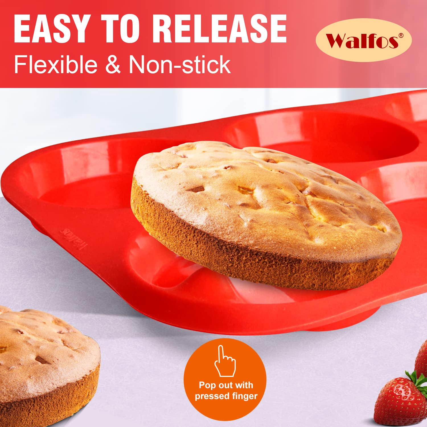 Walfos Silicone Muffin Top Pans for Baking 4inch Jumbo Size, Perfect Results Premium Non-Stick Bakeware Egg Baking Pan, Great for Eggs, Hamburger Bun, Muffin Top and More, Food Grade & BPA Free, 2pcs