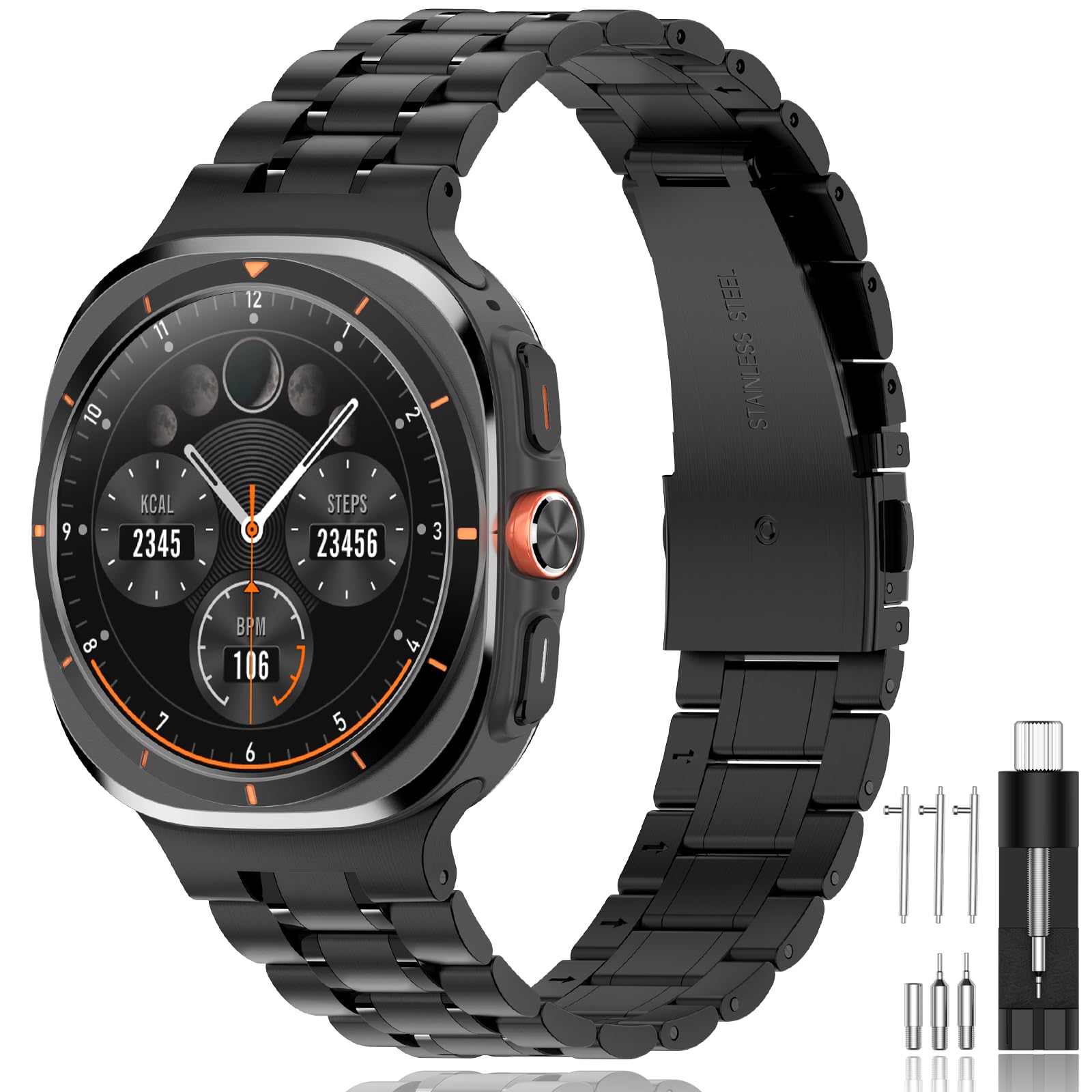 Photo 1 of SUPLINK Stainless Steel Band Compatible with Samsung Galaxy Watch Ultra Bands 47mm, Adjustable Metal Replacement Band for Samsung Ultra Watch Bands Men Women, Black